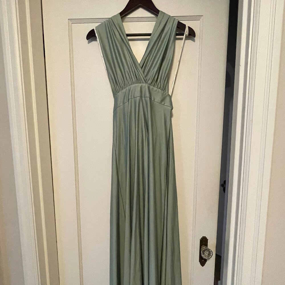 Lulus Light Sage Green Satin Convertible Maxi Dress
